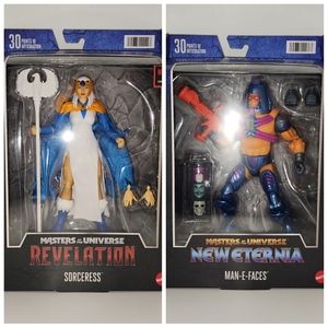 MOTU Revelation Sorceress and New Eternia Man-E-Faces figures